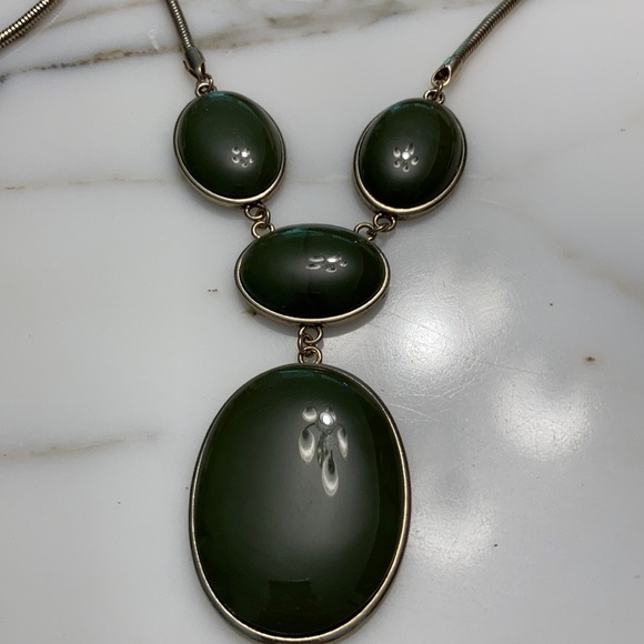 Big Dark Green Stone Statement Necklace - Picture 2 of 3